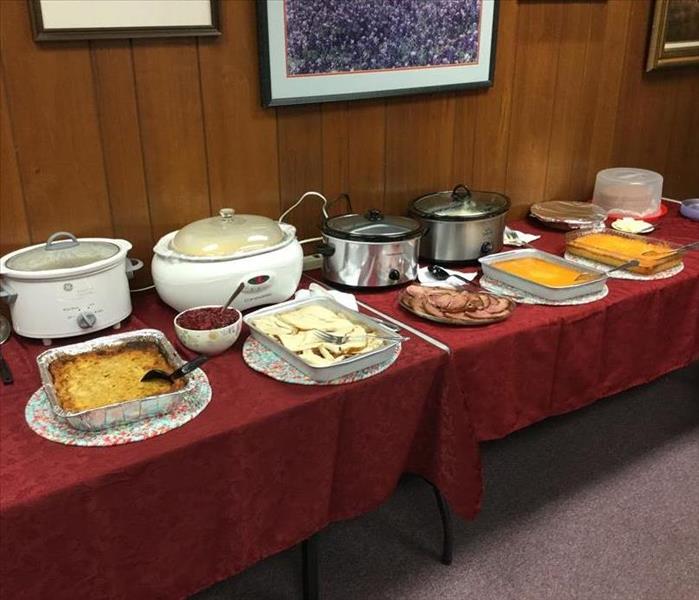 Thanksgiving dinner spread on table